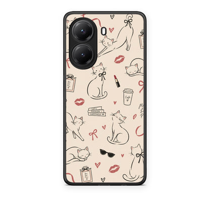 Θήκη Xiaomi Poco X7 Pro Minimal Cat and Fashion Doodles on Cream από τη Smartfits με σχέδιο στο πίσω μέρος και μαύρο περίβλημα | Xiaomi Poco X7 Pro Minimal Cat and Fashion Doodles on Cream case with colorful back and black bezels