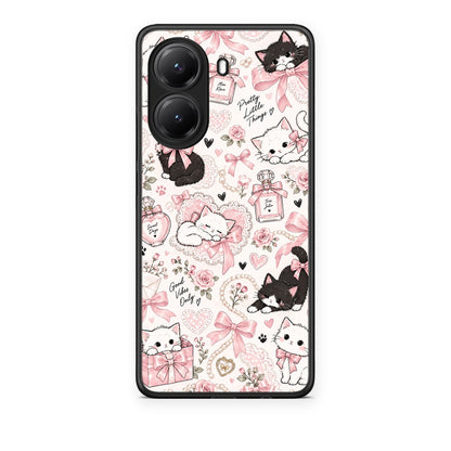 Θήκη Xiaomi Poco X7 Pro Pink Bows and Kittens Collage από τη Smartfits με σχέδιο στο πίσω μέρος και μαύρο περίβλημα | Xiaomi Poco X7 Pro Pink Bows and Kittens Collage case with colorful back and black bezels