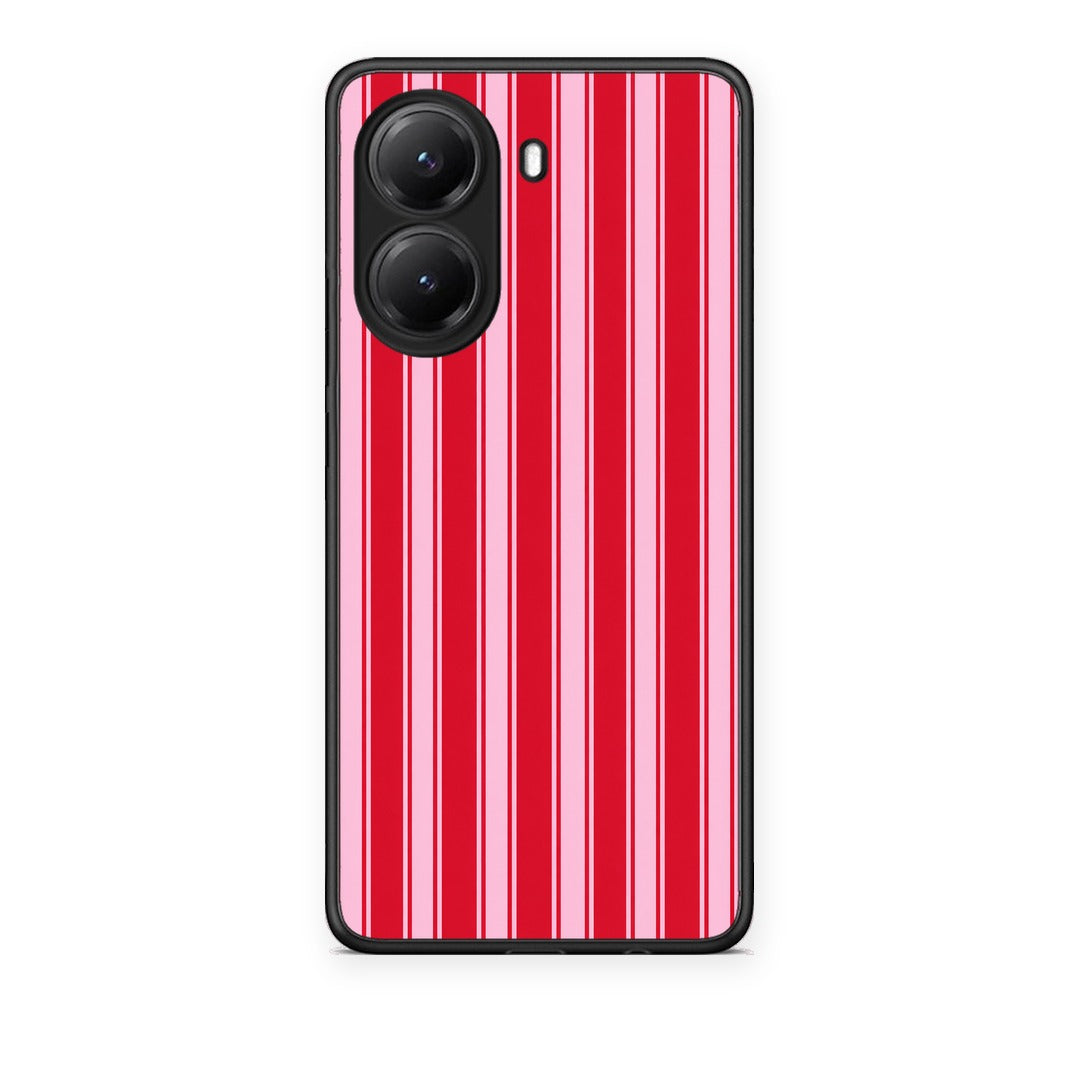 Θήκη Xiaomi Poco X7 Pro Red and Pink Vertical Pinstripes από τη Smartfits με σχέδιο στο πίσω μέρος και μαύρο περίβλημα | Xiaomi Poco X7 Pro Red and Pink Vertical Pinstripes case with colorful back and black bezels