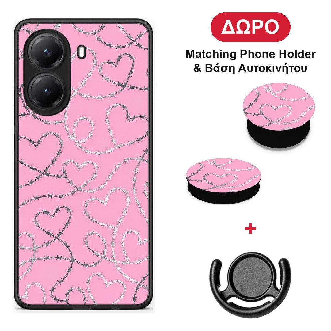Barbed Wire Hearts on Pink - Xiaomi Poco X7 Pro θήκη + Δώρο Phone Holder & Βάση Αυτοκινήτου