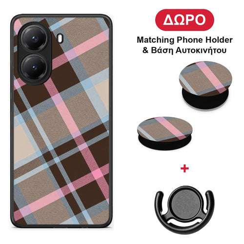 Brown Pink and Blue Diagonal Plaid - Xiaomi Poco X7 Pro θήκη + Δώρο Phone Holder & Βάση Αυτοκινήτου