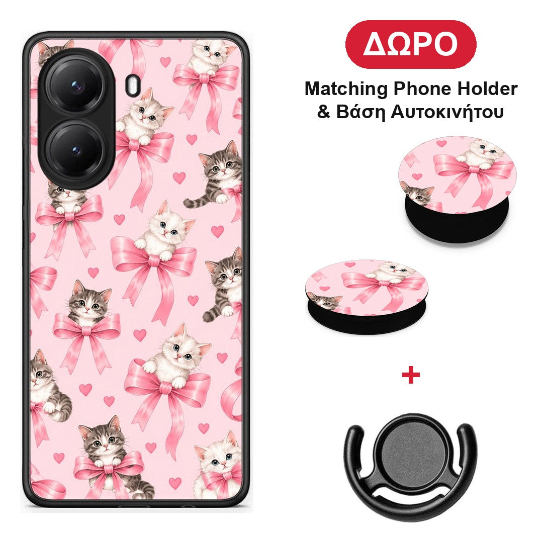 Kittens and Pink Bows on Pink - Xiaomi Poco X7 Pro θήκη + Δώρο Phone Holder & Βάση Αυτοκινήτου
