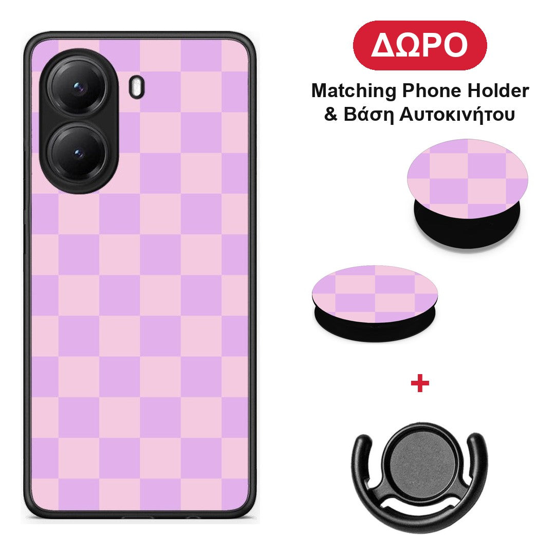 Lavender and Pink Checkerboard - Xiaomi Poco X7 Pro θήκη + Δώρο Phone Holder & Βάση Αυτοκινήτου