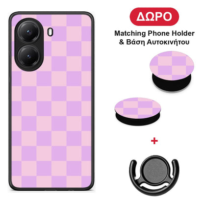 Lavender and Pink Checkerboard - Xiaomi Poco X7 Pro θήκη + Δώρο Phone Holder & Βάση Αυτοκινήτου