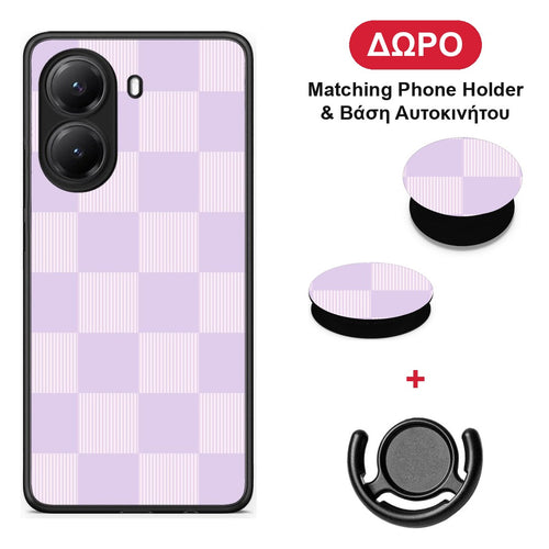 Lilac and Cream Striped Checks - Xiaomi Poco X7 Pro θήκη + Δώρο Phone Holder & Βάση Αυτοκινήτου