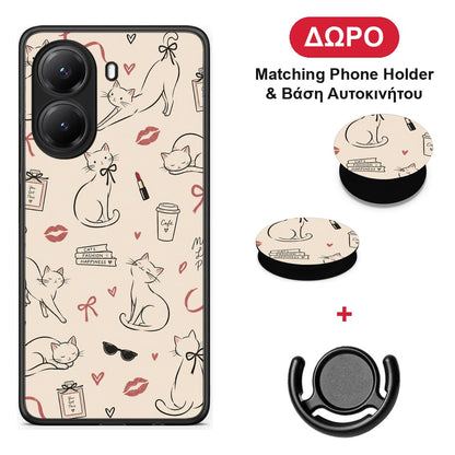 Minimal Cat and Fashion Doodles on Cream - Xiaomi Poco X7 Pro θήκη + Δώρο Phone Holder & Βάση Αυτοκινήτου