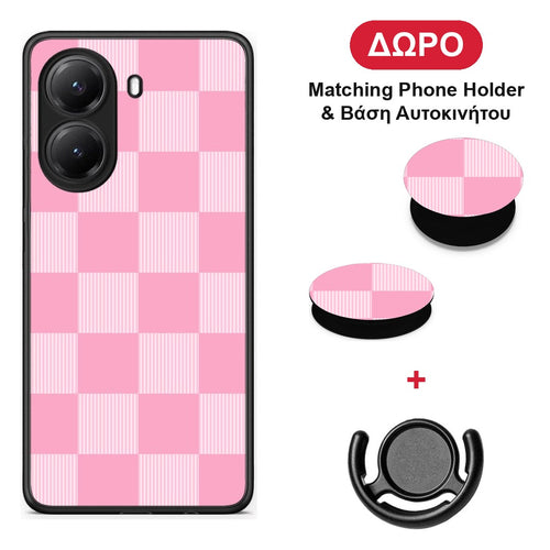 Pink and White Striped Checks - Xiaomi Poco X7 Pro θήκη + Δώρο Phone Holder & Βάση Αυτοκινήτου
