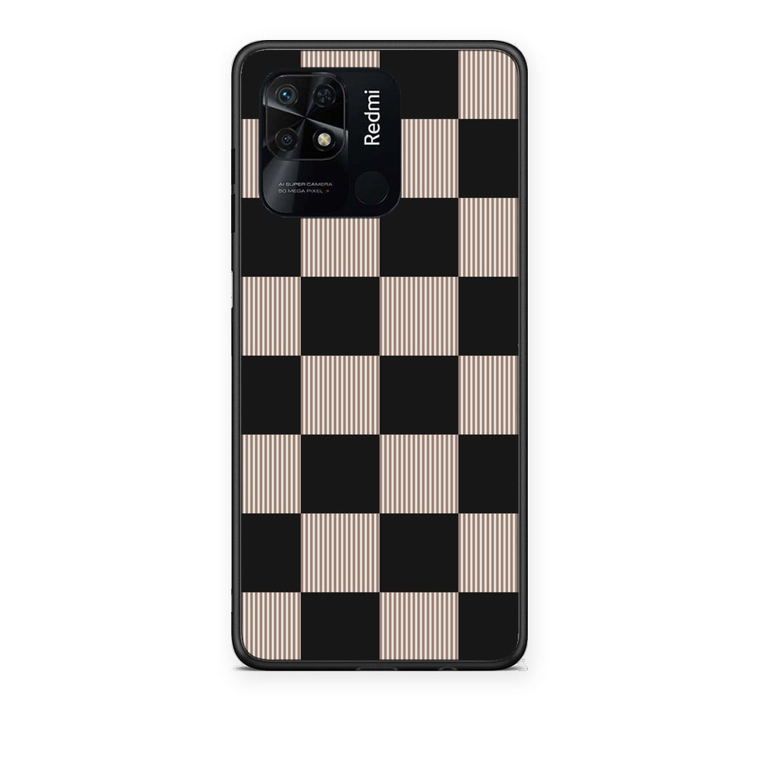 Θήκη Xiaomi Redmi 10C Black and Taupe Striped Checks από τη Smartfits με σχέδιο στο πίσω μέρος και μαύρο περίβλημα | Xiaomi Redmi 10C Black and Taupe Striped Checks case with colorful back and black bezels