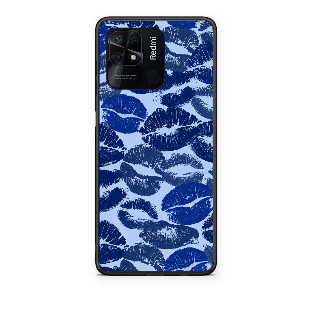 Θήκη Xiaomi Redmi 10C Blue Lipstick Kisses από τη Smartfits με σχέδιο στο πίσω μέρος και μαύρο περίβλημα | Xiaomi Redmi 10C Blue Lipstick Kisses case with colorful back and black bezels
