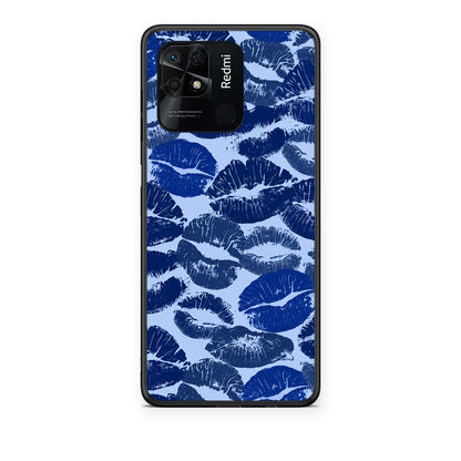 Θήκη Xiaomi Redmi 10C Blue Lipstick Kisses από τη Smartfits με σχέδιο στο πίσω μέρος και μαύρο περίβλημα | Xiaomi Redmi 10C Blue Lipstick Kisses case with colorful back and black bezels