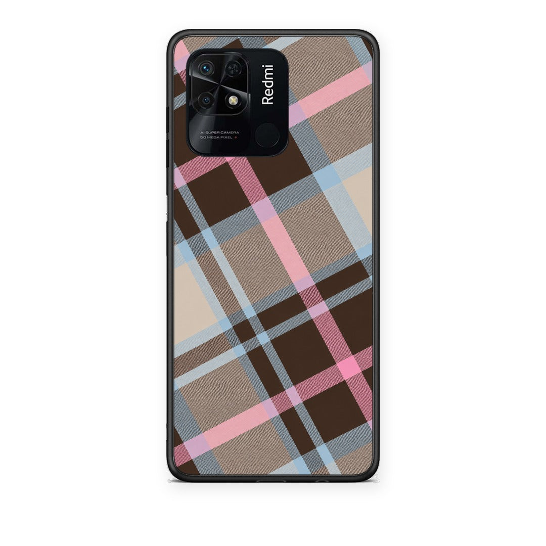 Θήκη Xiaomi Redmi 10C Brown Pink and Blue Diagonal Plaid από τη Smartfits με σχέδιο στο πίσω μέρος και μαύρο περίβλημα | Xiaomi Redmi 10C Brown Pink and Blue Diagonal Plaid case with colorful back and black bezels