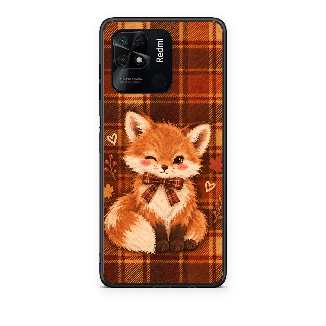 Θήκη Xiaomi Redmi 10C Fox on Autumn Tartan από τη Smartfits με σχέδιο στο πίσω μέρος και μαύρο περίβλημα | Xiaomi Redmi 10C Fox on Autumn Tartan case with colorful back and black bezels