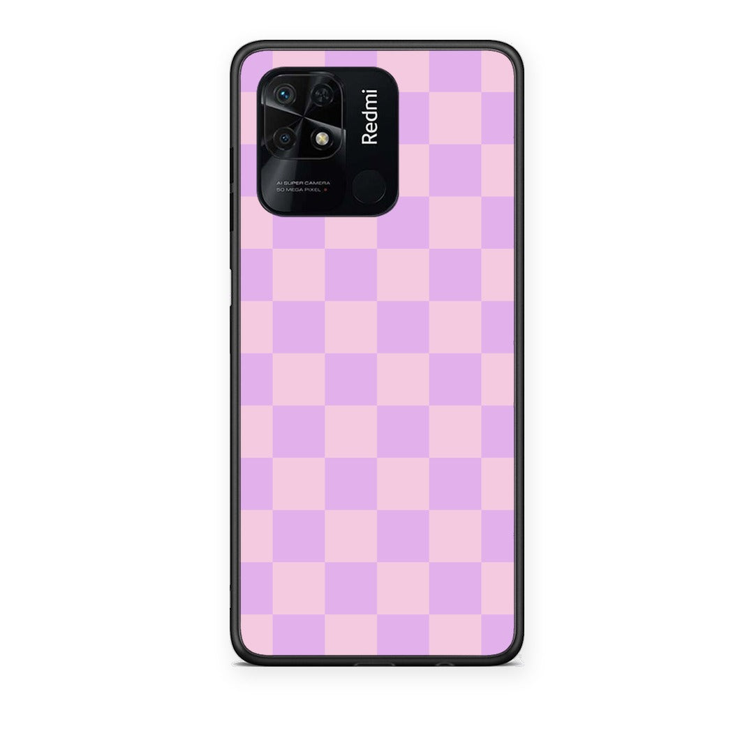 Θήκη Xiaomi Redmi 10C Lavender and Pink Checkerboard από τη Smartfits με σχέδιο στο πίσω μέρος και μαύρο περίβλημα | Xiaomi Redmi 10C Lavender and Pink Checkerboard case with colorful back and black bezels