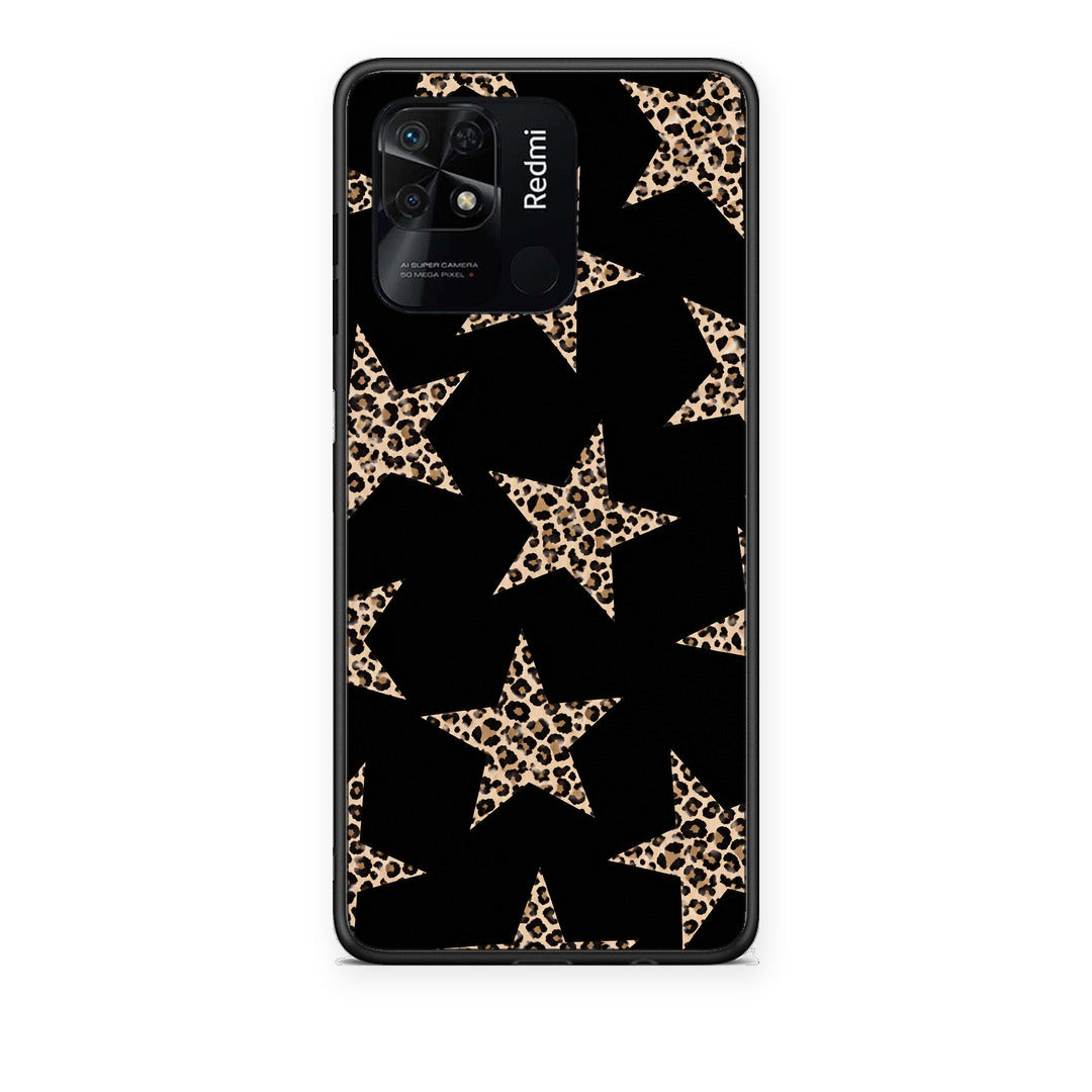 Θήκη Xiaomi Redmi 10C Leopard Stars on Black από τη Smartfits με σχέδιο στο πίσω μέρος και μαύρο περίβλημα | Xiaomi Redmi 10C Leopard Stars on Black case with colorful back and black bezels