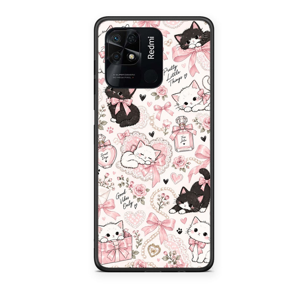 Θήκη Xiaomi Redmi 10C Pink Bows and Kittens Collage από τη Smartfits με σχέδιο στο πίσω μέρος και μαύρο περίβλημα | Xiaomi Redmi 10C Pink Bows and Kittens Collage case with colorful back and black bezels