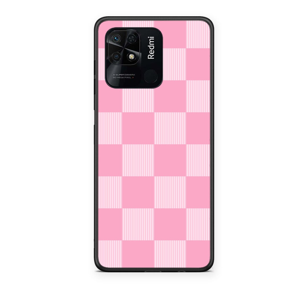 Θήκη Xiaomi Redmi 10C Pink and White Striped Checks από τη Smartfits με σχέδιο στο πίσω μέρος και μαύρο περίβλημα | Xiaomi Redmi 10C Pink and White Striped Checks case with colorful back and black bezels