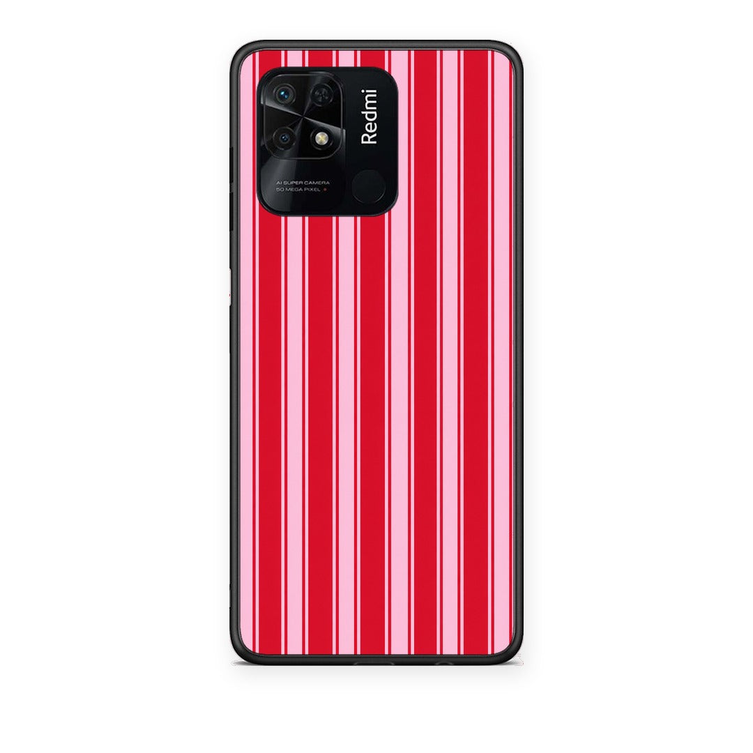 Θήκη Xiaomi Redmi 10C Red and Pink Vertical Pinstripes από τη Smartfits με σχέδιο στο πίσω μέρος και μαύρο περίβλημα | Xiaomi Redmi 10C Red and Pink Vertical Pinstripes case with colorful back and black bezels