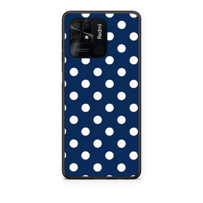 Θήκη Xiaomi Redmi 10C White Large Polka Dots on Navy από τη Smartfits με σχέδιο στο πίσω μέρος και μαύρο περίβλημα | Xiaomi Redmi 10C White Large Polka Dots on Navy case with colorful back and black bezels