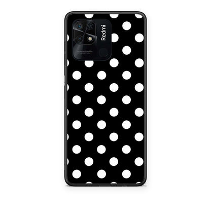 Θήκη Xiaomi Redmi 10C White Polka Dots on Black από τη Smartfits με σχέδιο στο πίσω μέρος και μαύρο περίβλημα | Xiaomi Redmi 10C White Polka Dots on Black case with colorful back and black bezels
