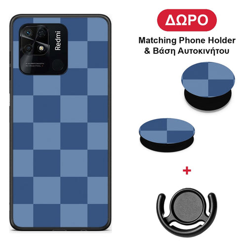 Denim Blue Checkerboard - Xiaomi Redmi 10C θήκη + Δώρο Phone Holder & Βάση Αυτοκινήτου