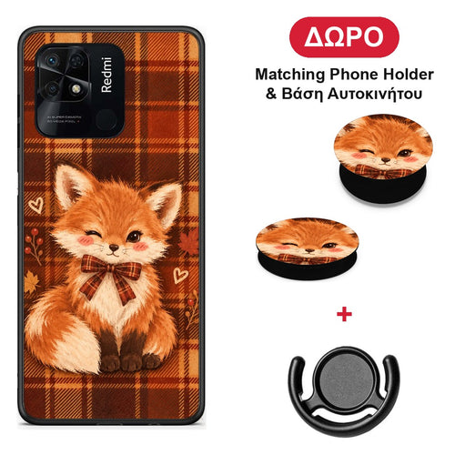 Fox on Autumn Tartan - Xiaomi Redmi 10C θήκη + Δώρο Phone Holder & Βάση Αυτοκινήτου