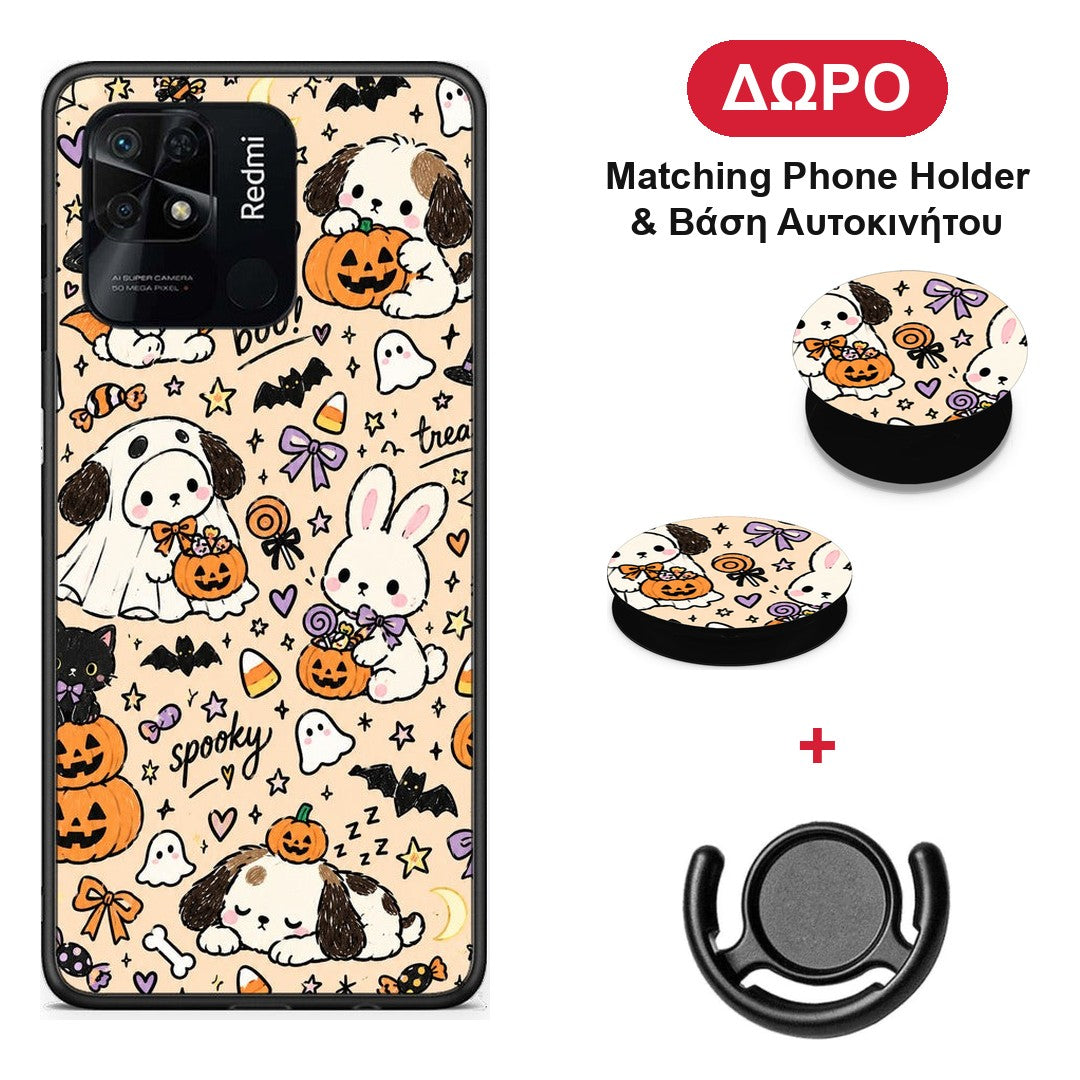 Halloween Puppies and Friends on Cream - Xiaomi Redmi 10C θήκη + Δώρο Phone Holder & Βάση Αυτοκινήτου