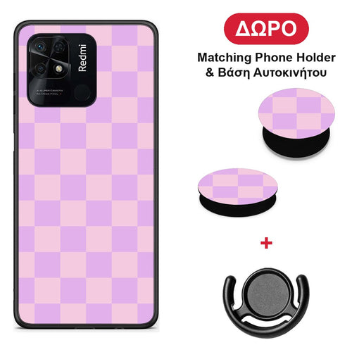 Lavender and Pink Checkerboard - Xiaomi Redmi 10C θήκη + Δώρο Phone Holder & Βάση Αυτοκινήτου