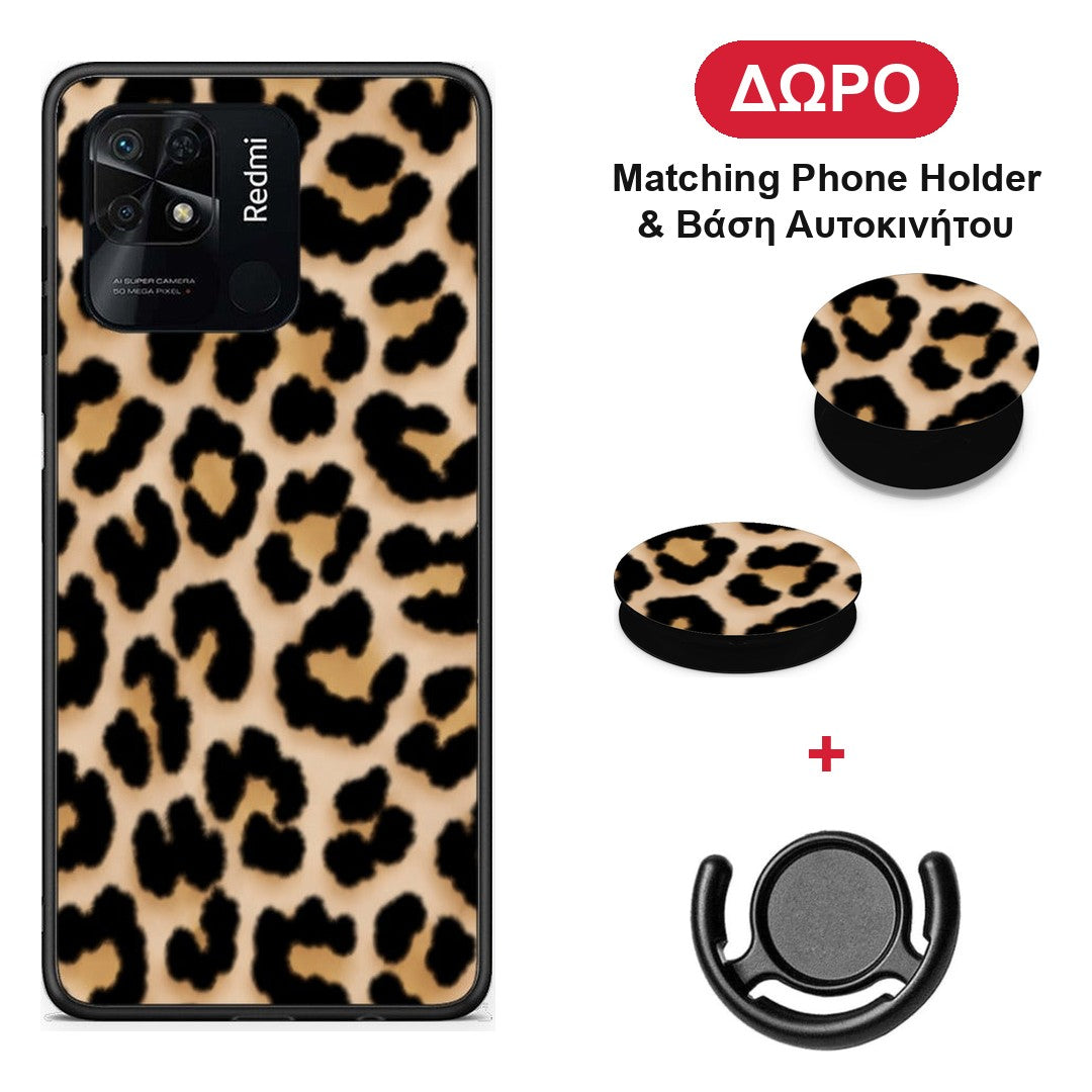 Leopard Print Tan Small - Xiaomi Redmi 10C θήκη + Δώρο Phone Holder & Βάση Αυτοκινήτου