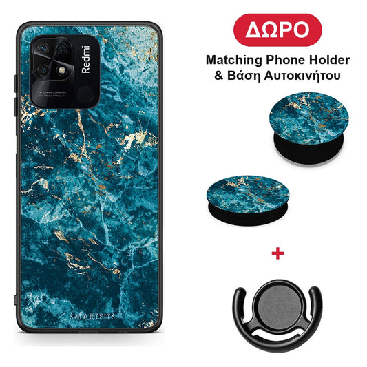 Marble Blue - Xiaomi Redmi 10C θήκη + Δώρο Phone Holder & Βάση Αυτοκινήτου