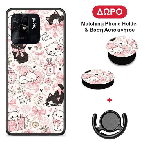 Pink Bows and Kittens Collage - Xiaomi Redmi 10C θήκη + Δώρο Phone Holder & Βάση Αυτοκινήτου