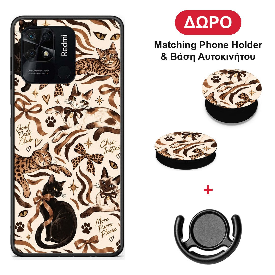 Wild Cats and Animal Print Collage - Xiaomi Redmi 10C θήκη + Δώρο Phone Holder & Βάση Αυτοκινήτου