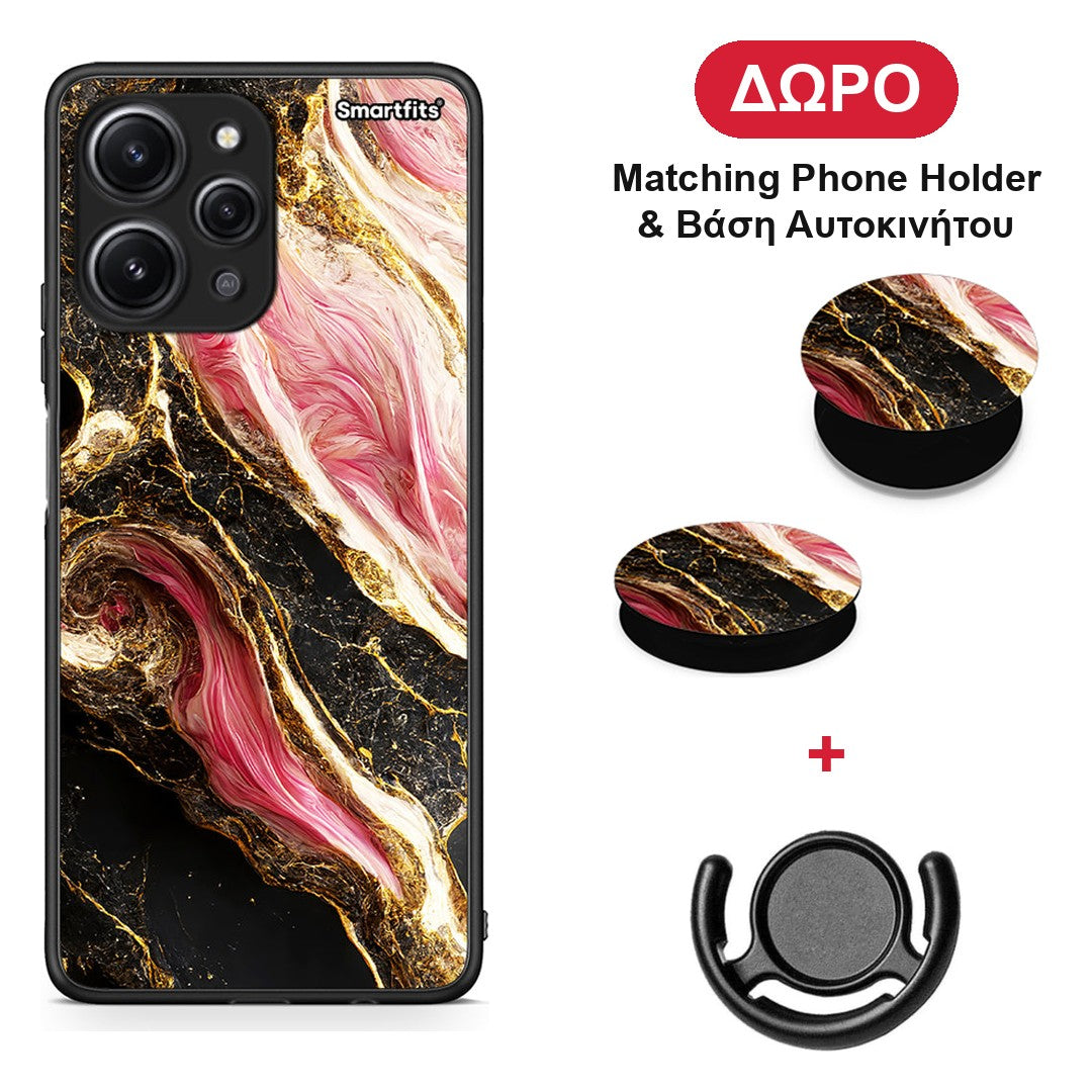 Glamorous Pink Marble - Xiaomi Redmi 12 4G θήκη + Δώρο Phone Holder & Βάση Αυτοκινήτου