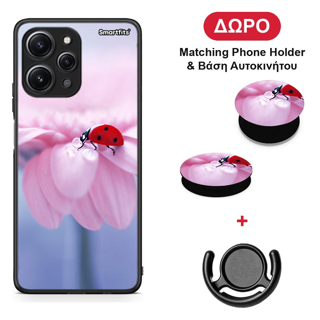 Ladybug Flower - Xiaomi Redmi 12 4G θήκη + Δώρο Phone Holder & Βάση Αυτοκινήτου