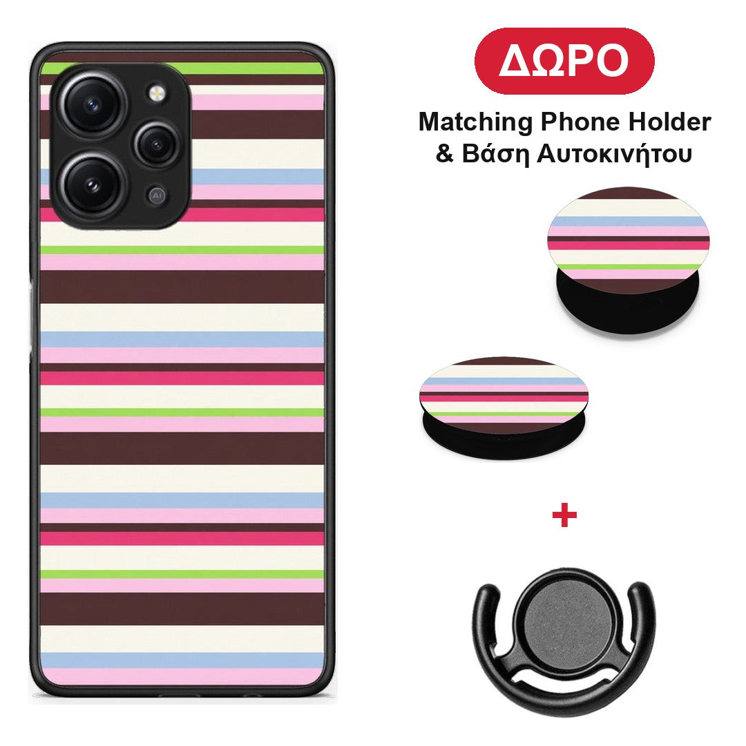Multicolour Horizontal Stripes - Xiaomi Redmi 12 4G θήκη + Δώρο Phone Holder & Βάση Αυτοκινήτου