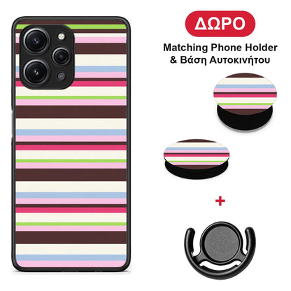 Multicolour Horizontal Stripes - Xiaomi Redmi 12 4G θήκη + Δώρο Phone Holder & Βάση Αυτοκινήτου