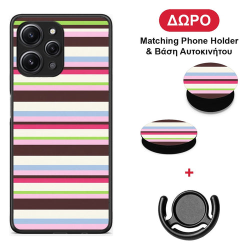 Multicolour Horizontal Stripes - Xiaomi Redmi 12 4G θήκη + Δώρο Phone Holder & Βάση Αυτοκινήτου
