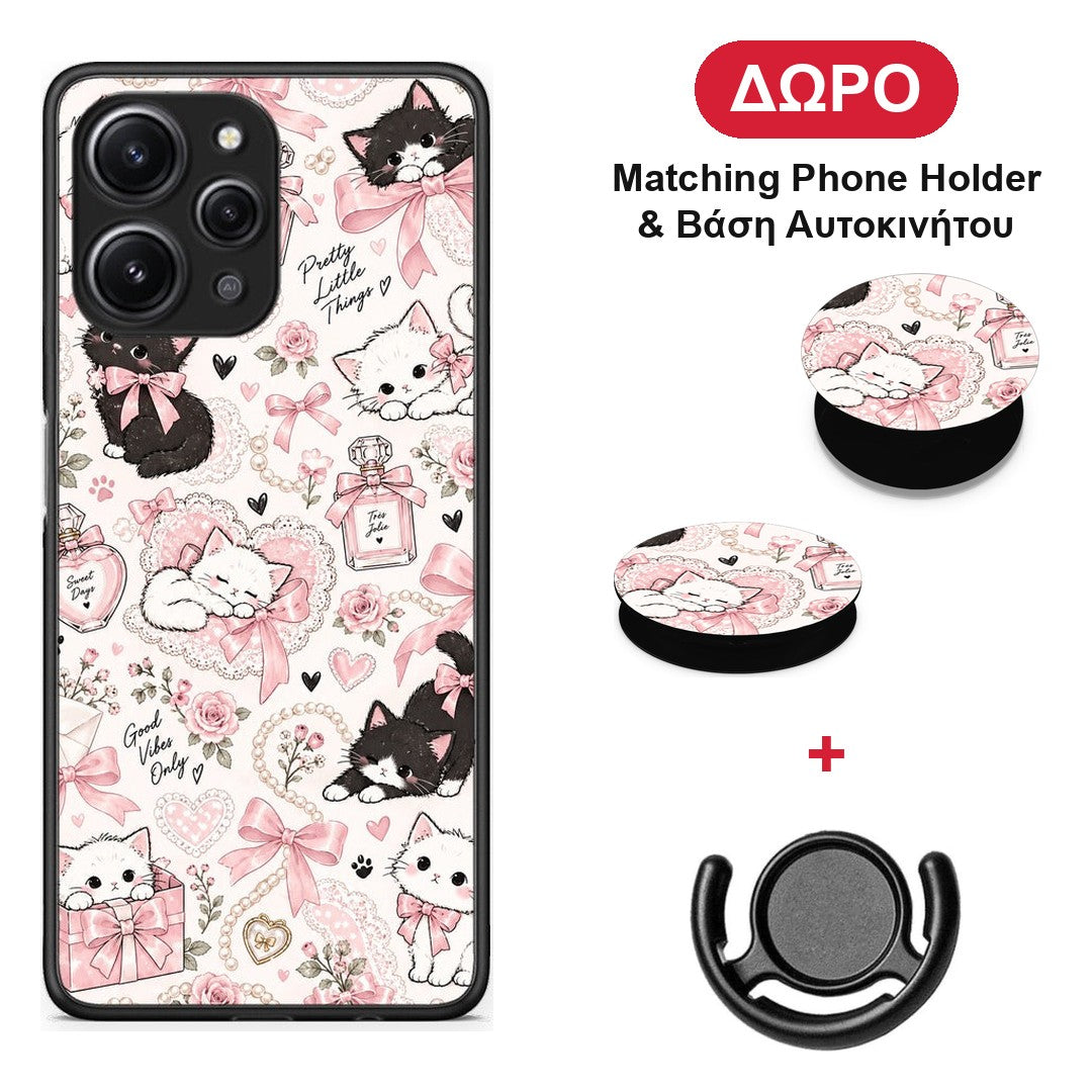 Pink Bows and Kittens Collage - Xiaomi Redmi 12 4G θήκη + Δώρο Phone Holder & Βάση Αυτοκινήτου