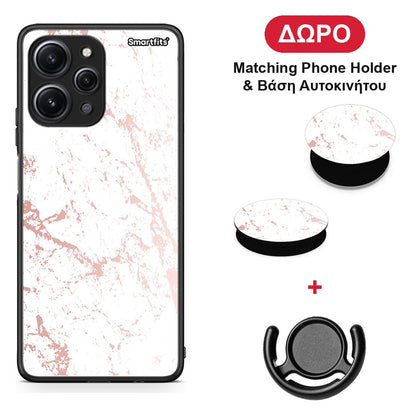 Marble Pink Splash - Xiaomi Redmi 12 4G θήκη + Δώρο Phone Holder & Βάση Αυτοκινήτου