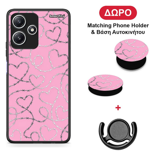 Barbed Wire Hearts on Pink - Xiaomi Redmi 12 5G θήκη + Δώρο Phone Holder & Βάση Αυτοκινήτου