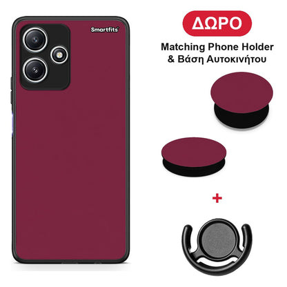 Burgundy - Xiaomi Redmi 12 5G θήκη + Δώρο Phone Holder & Βάση Αυτοκινήτου