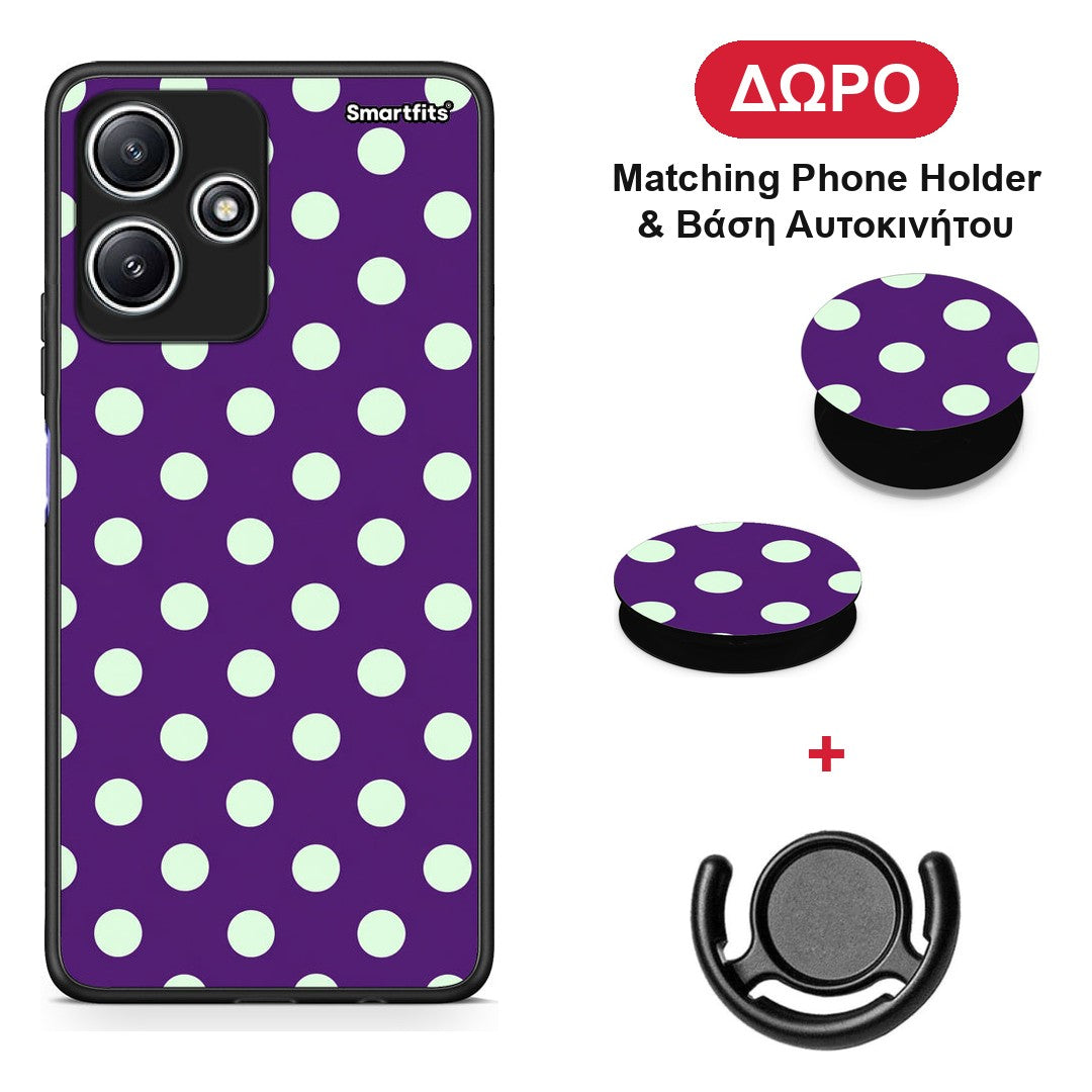 Mint Polka Dots on Purple - Xiaomi Redmi 12 5G θήκη + Δώρο Phone Holder & Βάση Αυτοκινήτου