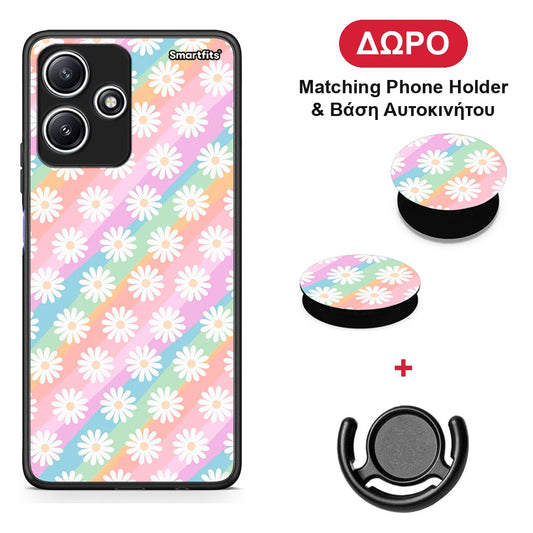 White Daisies - Xiaomi Redmi 12 5G θήκη + Δώρο Phone Holder & Βάση Αυτοκινήτου