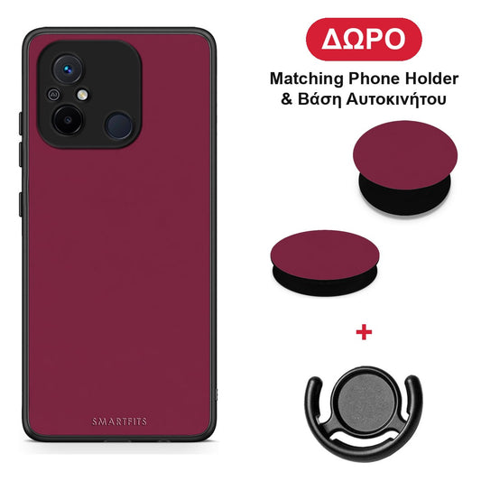 Burgundy - Xiaomi Redmi 12C θήκη + Δώρο Phone Holder & Βάση Αυτοκινήτου
