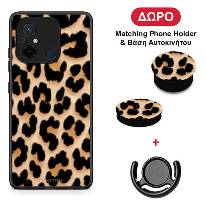 Leopard Print Tan Large - Xiaomi Redmi 12C θήκη + Δώρο Phone Holder & Βάση Αυτοκινήτου