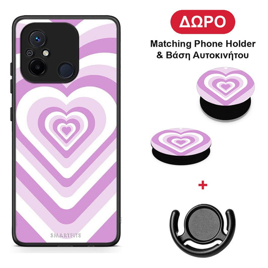 Lilac Hearts - Xiaomi Redmi 12C θήκη + Δώρο Phone Holder & Βάση Αυτοκινήτου