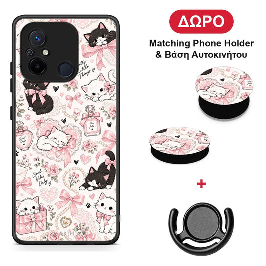 Pink Bows and Kittens Collage - Xiaomi Redmi 12C θήκη + Δώρο Phone Holder & Βάση Αυτοκινήτου