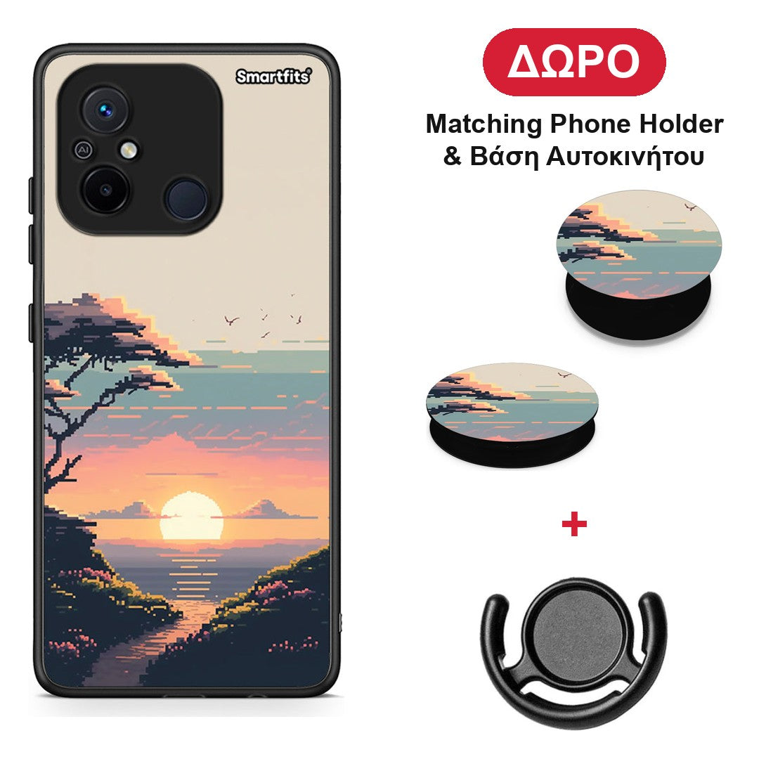 Pixel Sunset - Xiaomi Redmi 12C θήκη + Δώρο Phone Holder & Βάση Αυτοκινήτου