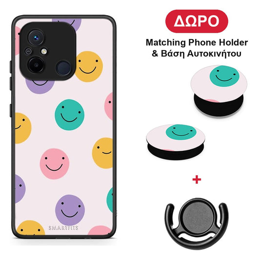 Smiley Faces - Xiaomi Redmi 12C θήκη + Δώρο Phone Holder & Βάση Αυτοκινήτου