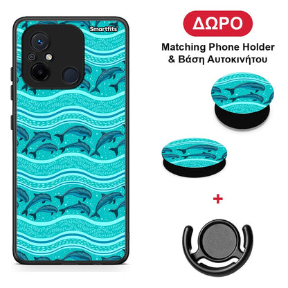 Swimming Dolphins - Xiaomi Redmi 12C θήκη + Δώρο Phone Holder & Βάση Αυτοκινήτου