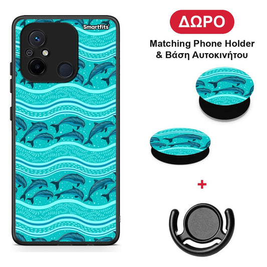 Swimming Dolphins - Xiaomi Redmi 12C θήκη + Δώρο Phone Holder & Βάση Αυτοκινήτου